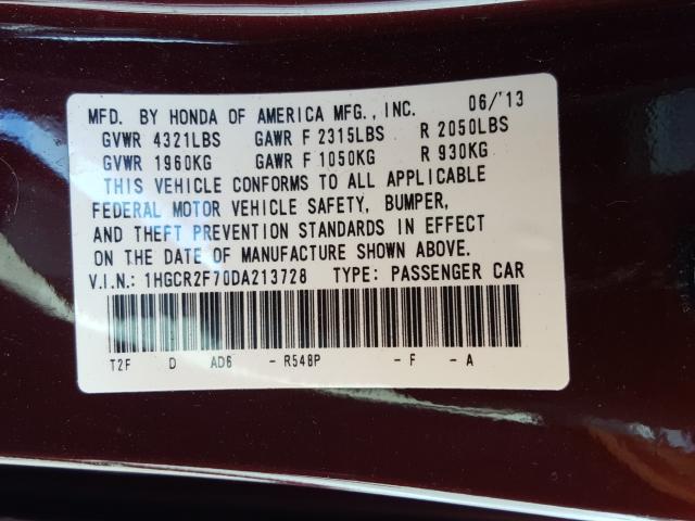 Photo 9 VIN: 1HGCR2F70DA213728 - HONDA ACCORD EX 