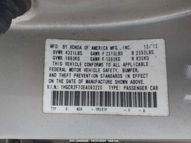 Photo 8 VIN: 1HGCR2F70EA063220 - HONDA ACCORD 