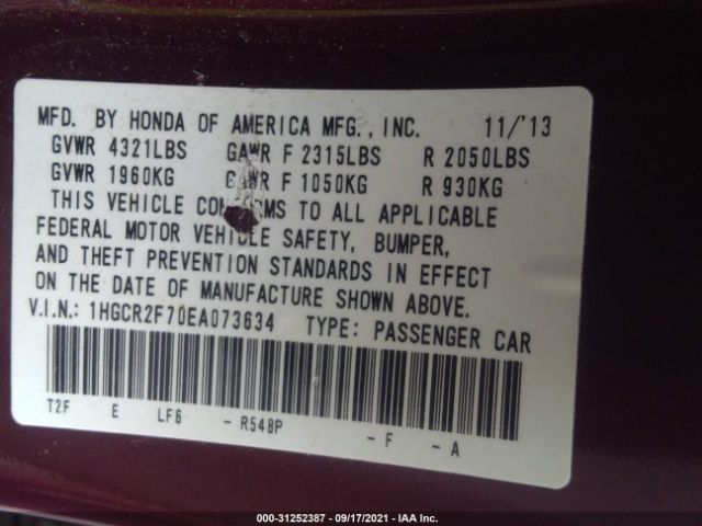 Photo 8 VIN: 1HGCR2F70EA073634 - HONDA ACCORD SEDAN 