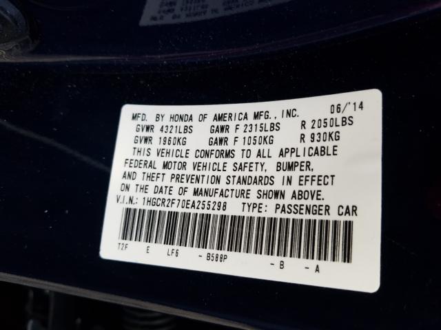 Photo 9 VIN: 1HGCR2F70EA255298 - HONDA ACCORD EX 