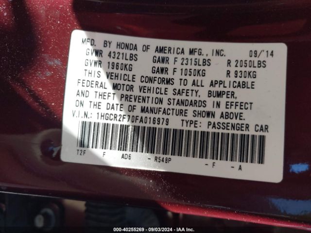 Photo 8 VIN: 1HGCR2F70FA016979 - HONDA ACCORD 