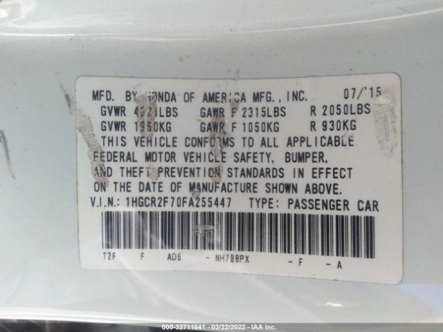 Photo 8 VIN: 1HGCR2F70FA255447 - HONDA ACCORD SEDAN 