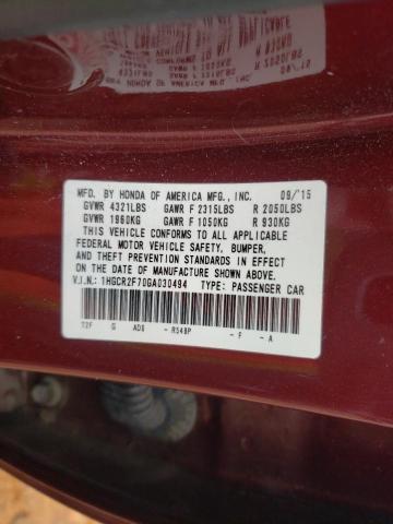 Photo 11 VIN: 1HGCR2F70GA030494 - HONDA ACCORD EX 