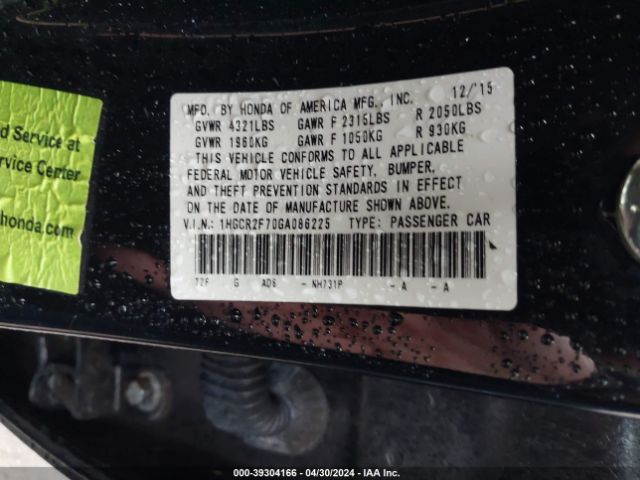 Photo 8 VIN: 1HGCR2F70GA086225 - HONDA ACCORD 