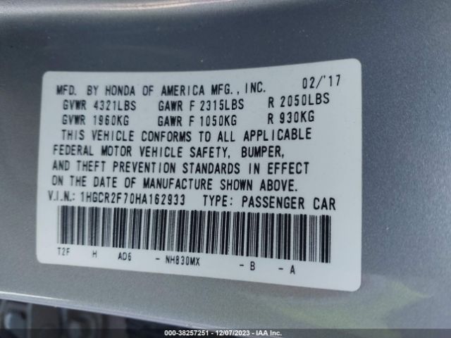 Photo 8 VIN: 1HGCR2F70HA162933 - HONDA ACCORD 