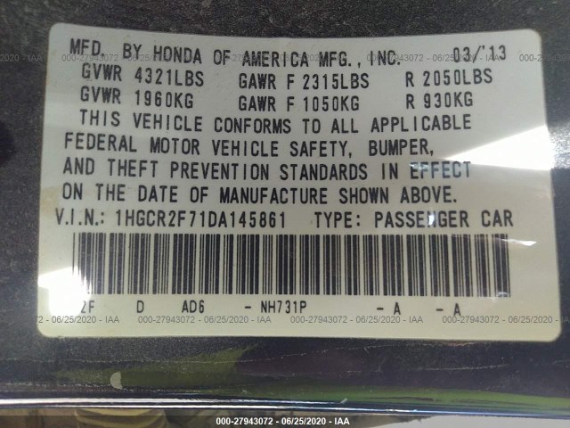 Photo 8 VIN: 1HGCR2F71DA145861 - HONDA ACCORD SDN 