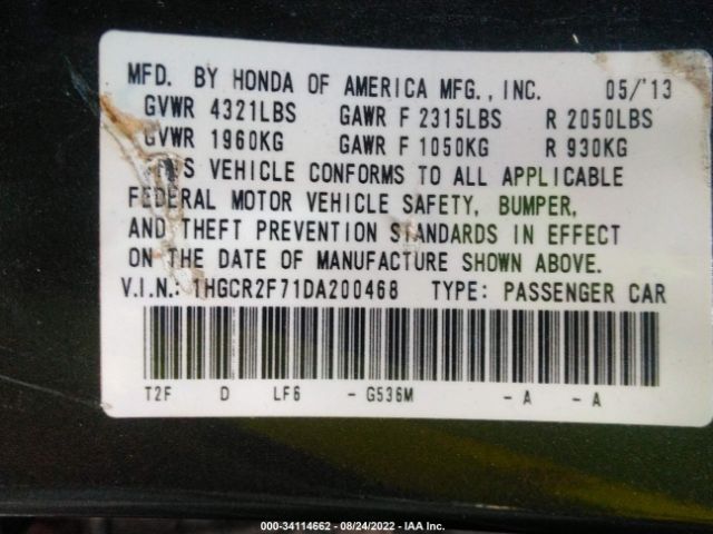 Photo 8 VIN: 1HGCR2F71DA200468 - HONDA ACCORD SDN 