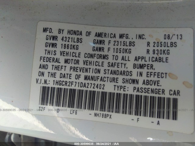 Photo 8 VIN: 1HGCR2F71DA272402 - HONDA ACCORD SDN 