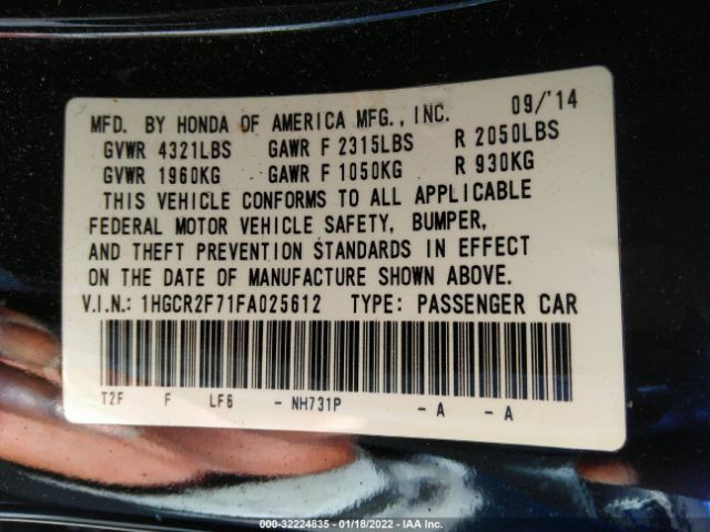 Photo 8 VIN: 1HGCR2F71FA025612 - HONDA ACCORD SEDAN 