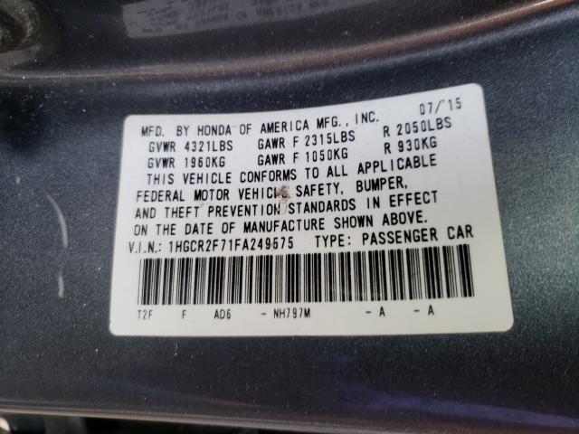 Photo 9 VIN: 1HGCR2F71FA249575 - HONDA ACCORD EX 