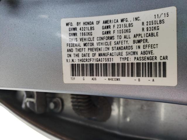 Photo 9 VIN: 1HGCR2F71GA075931 - HONDA ACCORD EX 