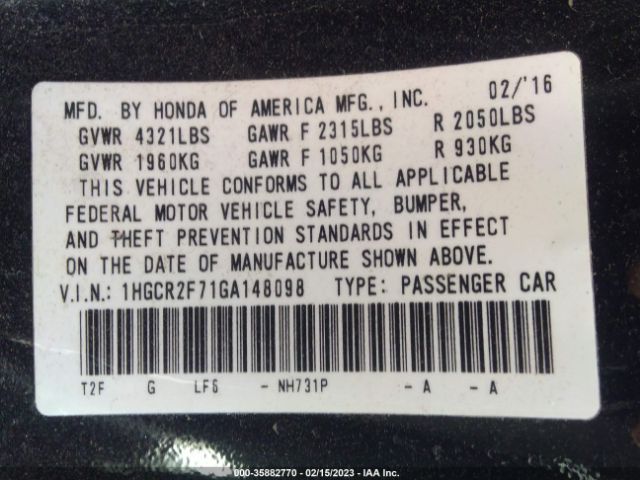 Photo 8 VIN: 1HGCR2F71GA148098 - HONDA ACCORD 