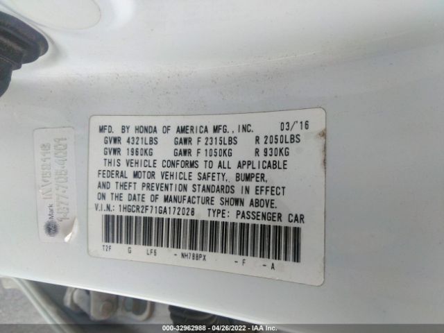 Photo 8 VIN: 1HGCR2F71GA172028 - HONDA ACCORD SEDAN 