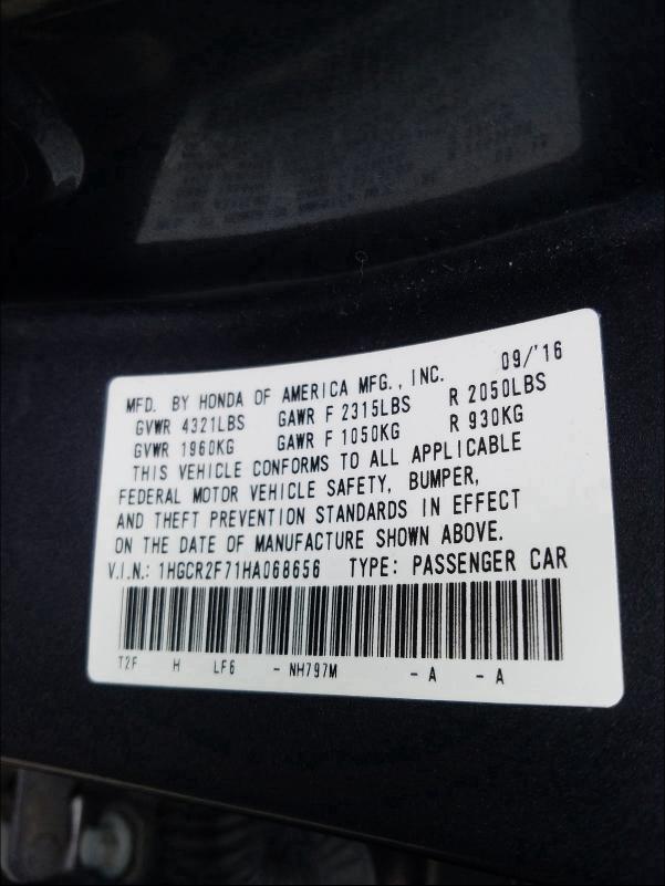 Photo 9 VIN: 1HGCR2F71HA068656 - HONDA ACCORD EX 