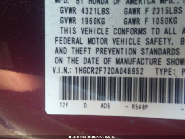 Photo 8 VIN: 1HGCR2F72DA046952 - HONDA ACCORD SDN 