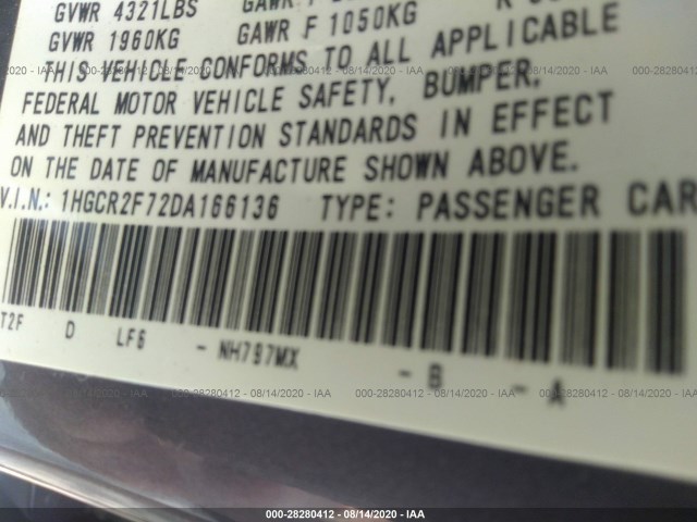 Photo 8 VIN: 1HGCR2F72DA166136 - HONDA ACCORD SDN 