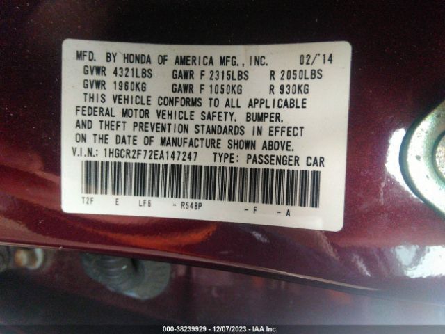 Photo 8 VIN: 1HGCR2F72EA147247 - HONDA ACCORD 