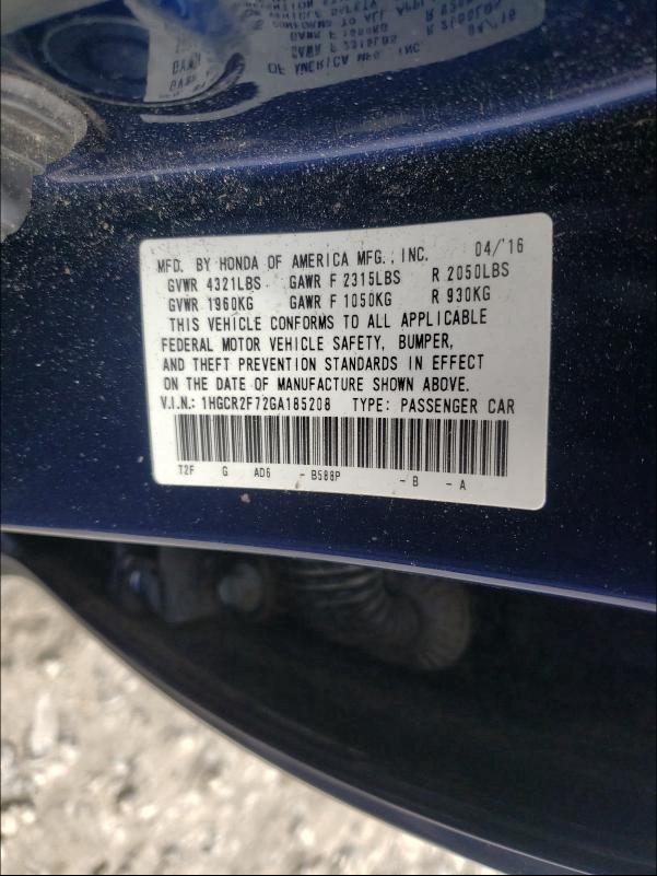 Photo 9 VIN: 1HGCR2F72GA185208 - HONDA ACCORD EX 