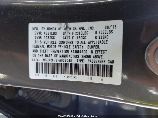 Photo 8 VIN: 1HGCR2F72HA032085 - HONDA ACCORD 