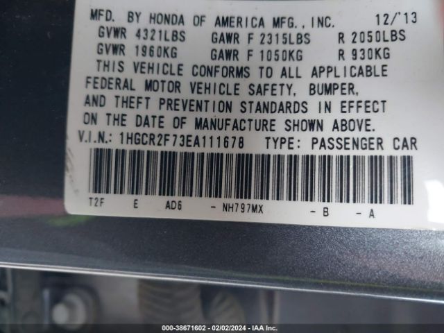 Photo 8 VIN: 1HGCR2F73EA111678 - HONDA ACCORD 