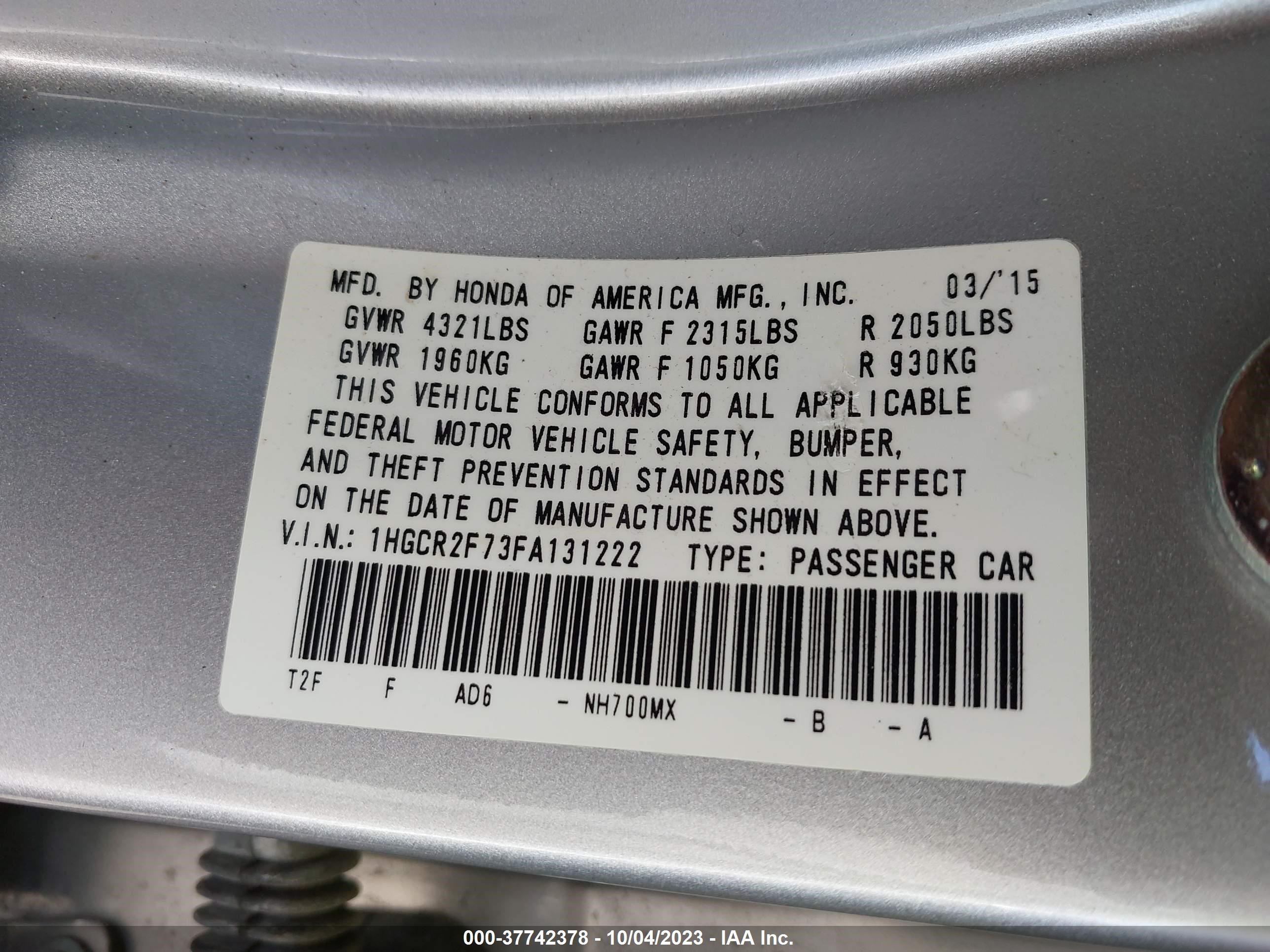 Photo 8 VIN: 1HGCR2F73FA131222 - HONDA ACCORD 