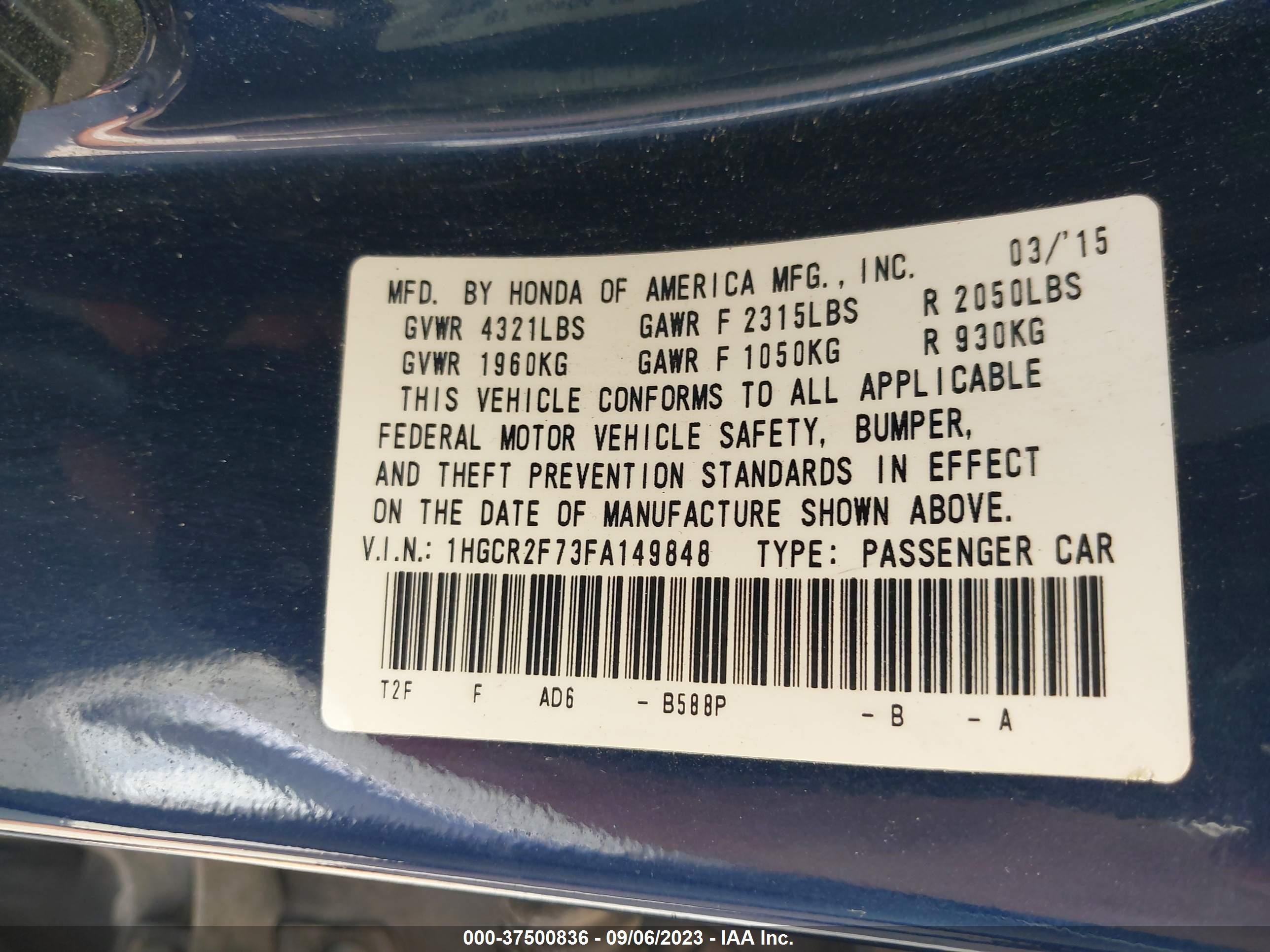 Photo 8 VIN: 1HGCR2F73FA149848 - HONDA ACCORD 