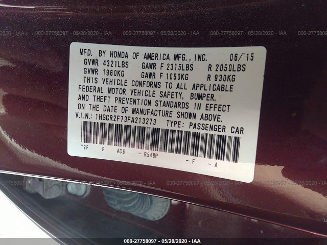 Photo 8 VIN: 1HGCR2F73FA213273 - HONDA ACCORD SEDAN 