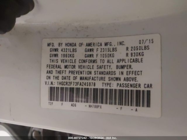 Photo 8 VIN: 1HGCR2F73FA245978 - HONDA ACCORD 