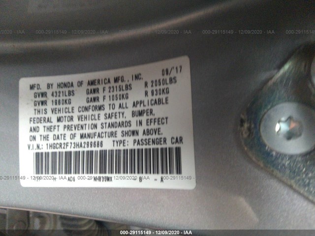 Photo 8 VIN: 1HGCR2F73HA299686 - HONDA ACCORD SEDAN 