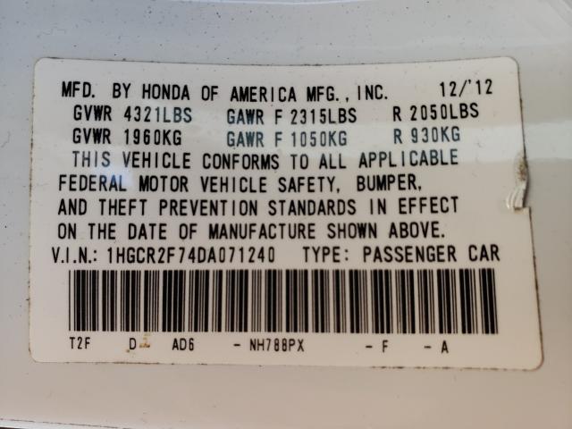 Photo 9 VIN: 1HGCR2F74DA071240 - HONDA ACCORD EX 