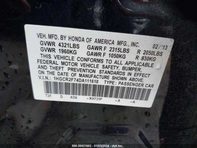 Photo 8 VIN: 1HGCR2F74DA111610 - HONDA ACCORD 