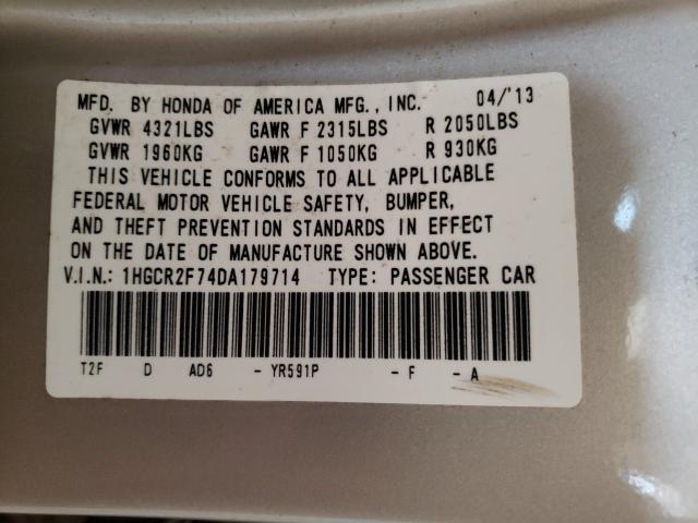 Photo 9 VIN: 1HGCR2F74DA179714 - HONDA ACCORD EX 