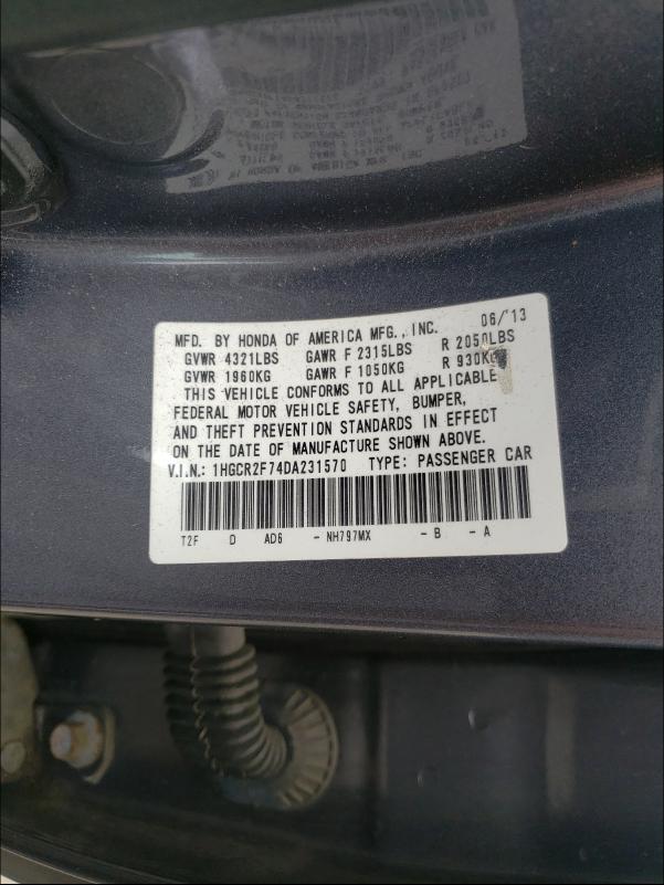 Photo 9 VIN: 1HGCR2F74DA231570 - HONDA ACCORD EX 