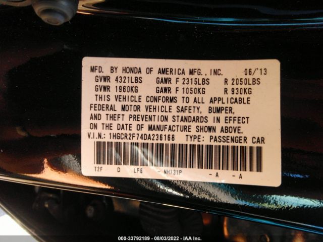 Photo 8 VIN: 1HGCR2F74DA236168 - HONDA ACCORD SDN 