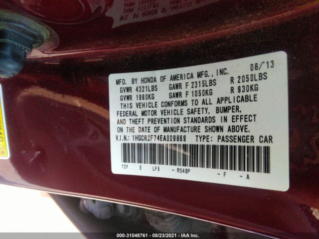 Photo 8 VIN: 1HGCR2F74EA009869 - HONDA ACCORD SEDAN 