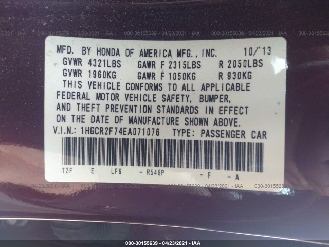 Photo 8 VIN: 1HGCR2F74EA071076 - HONDA ACCORD SEDAN 