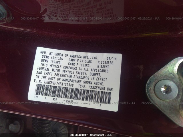 Photo 8 VIN: 1HGCR2F74EA153809 - HONDA ACCORD SEDAN 