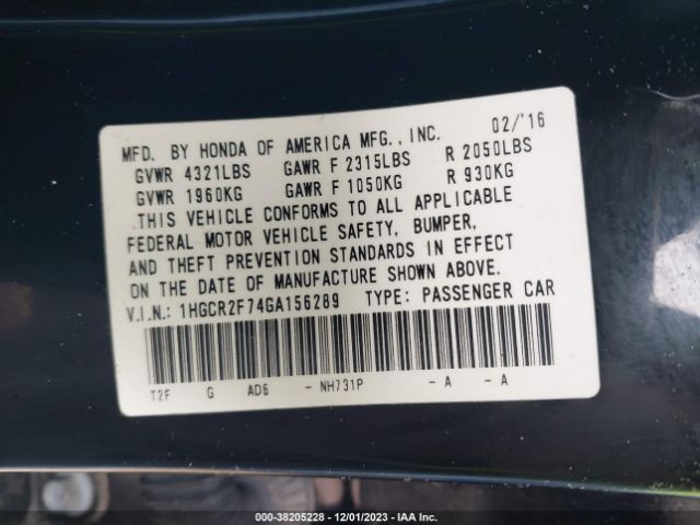 Photo 8 VIN: 1HGCR2F74GA156289 - HONDA ACCORD 