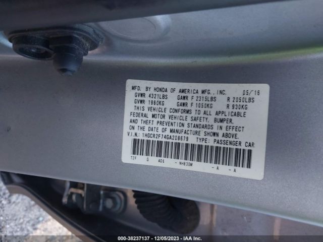 Photo 8 VIN: 1HGCR2F74GA208679 - HONDA ACCORD 