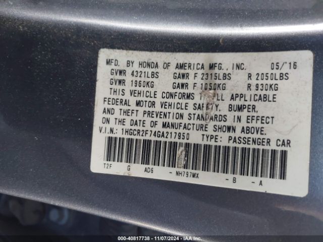 Photo 8 VIN: 1HGCR2F74GA217950 - HONDA ACCORD 