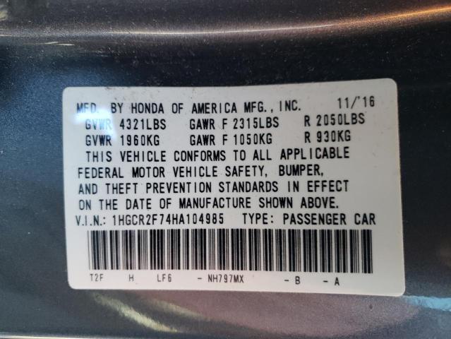 Photo 9 VIN: 1HGCR2F74HA104985 - HONDA ACCORD EX 