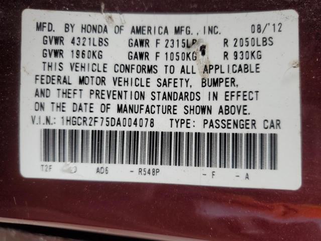 Photo 12 VIN: 1HGCR2F75DA004078 - HONDA ACCORD EX 