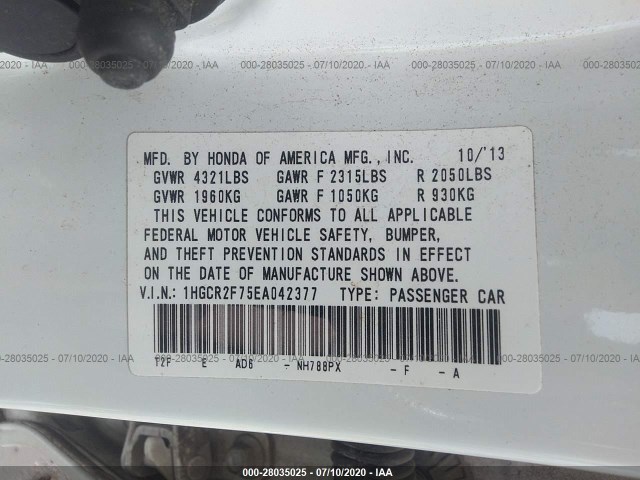 Photo 8 VIN: 1HGCR2F75EA042377 - HONDA ACCORD SEDAN 