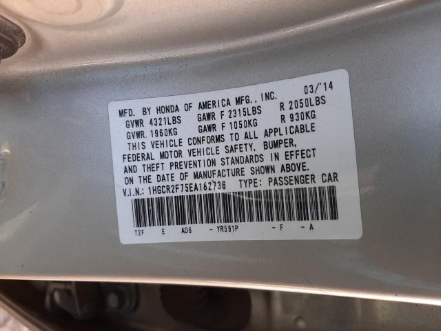 Photo 9 VIN: 1HGCR2F75EA182736 - HONDA ACCORD EX 