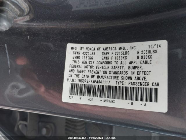 Photo 8 VIN: 1HGCR2F75FA041117 - HONDA ACCORD 