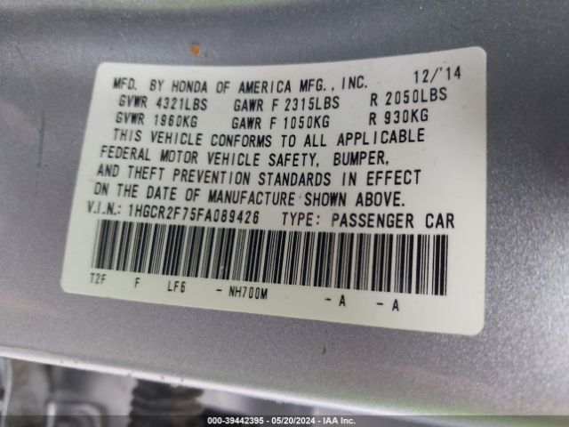 Photo 8 VIN: 1HGCR2F75FA089426 - HONDA ACCORD 