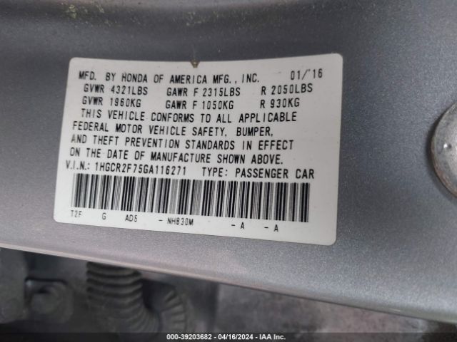 Photo 8 VIN: 1HGCR2F75GA116271 - HONDA ACCORD 