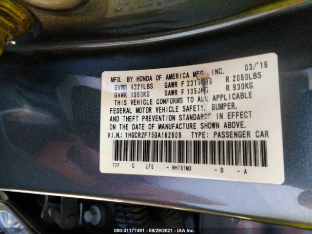 Photo 8 VIN: 1HGCR2F75GA182609 - HONDA ACCORD SEDAN 