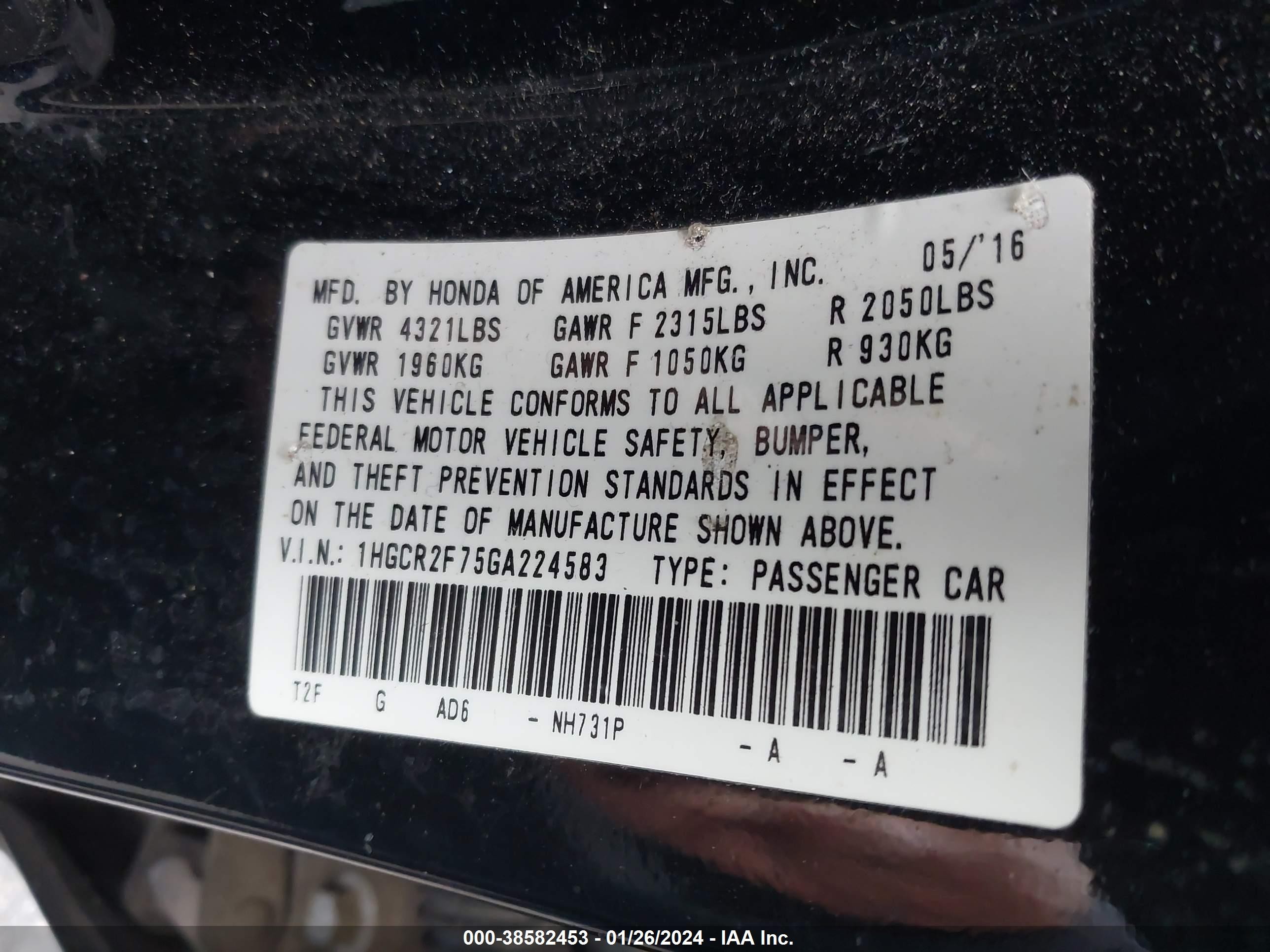 Photo 8 VIN: 1HGCR2F75GA224583 - HONDA ACCORD 