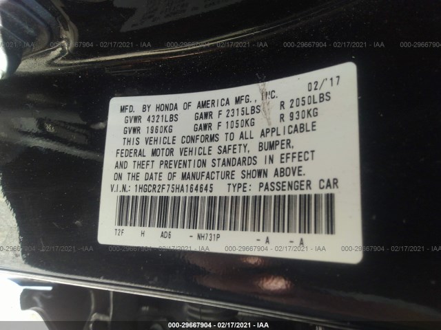 Photo 8 VIN: 1HGCR2F75HA164645 - HONDA ACCORD SEDAN 